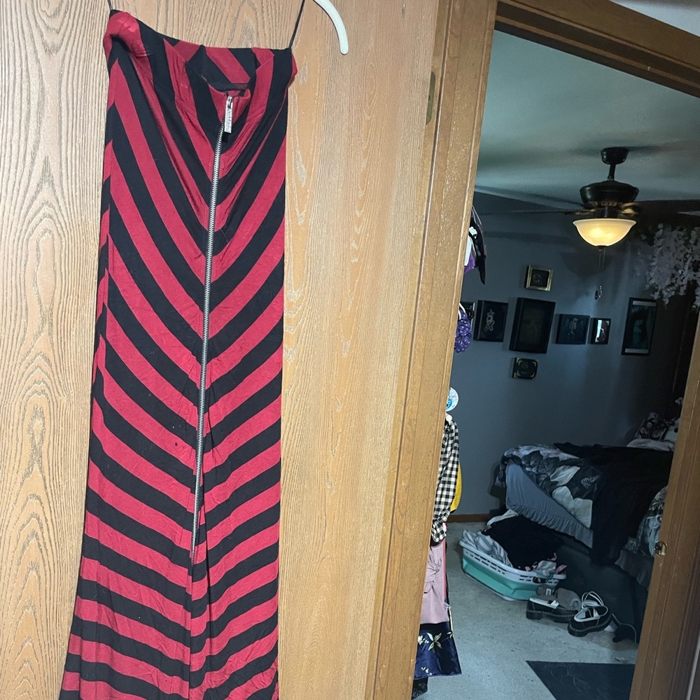 Black and Red Striped long skirt
